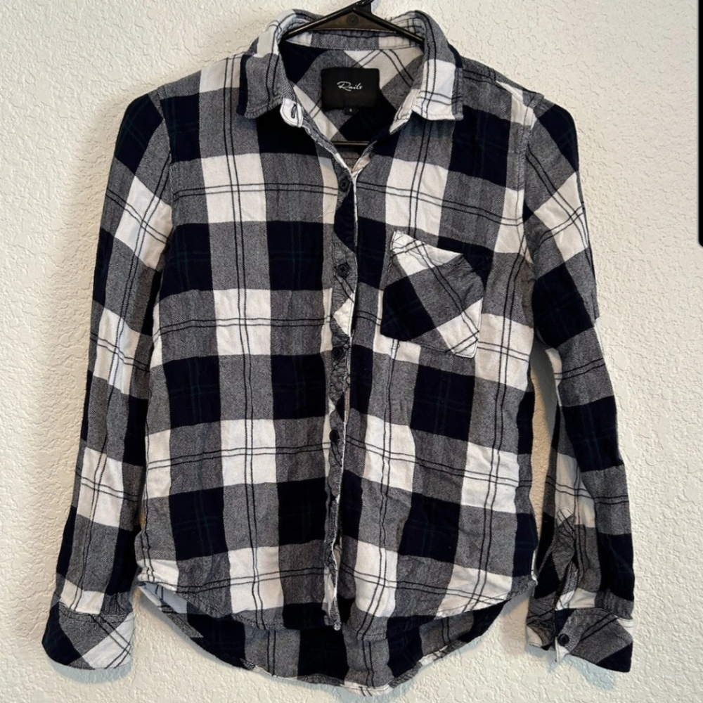 Rails Womens Navy Blue White Plaid Button Down Flannel Shirt Size Small